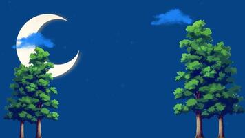 estrellas Luna en el noche, paisaje. 2d animación. video