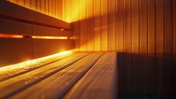 A relaxing atmosphere in the sauna with dim lighting and calming music playing creating a spalike experience for those seeking relief from their chronic illnesses. photo