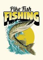 Pike Fish Fishing Shirt Design with Water Splash Isolated vector