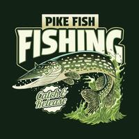 Pike Fish Fishing Vintage Shirt Design Full Colored vector