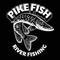 Vintage Shirt Design of Pike Fish in Black and White Isolated vector
