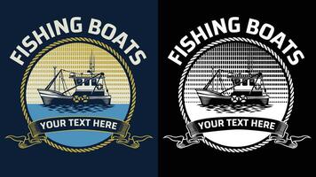 pescar barco logo diseño en Clásico estilo vector