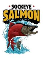 salmón rojo salmón pescado camiseta en Clásico estilo vector