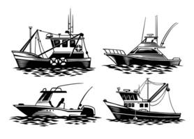 mano dibujado conjunto de pescar barcos vector