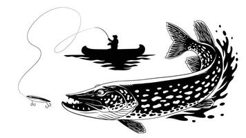 Fisherman Catching a Big Pike Fish vector