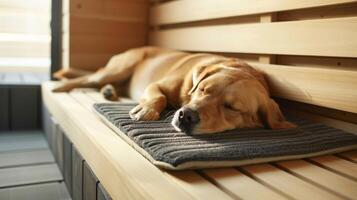 An innovative sauna design with a petfriendly heating pad keeping pets cozy and warm while their owners sweat it out. photo