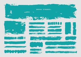 Green paint brush strokes element bundle. Grunge and abstract brushes design set. vector