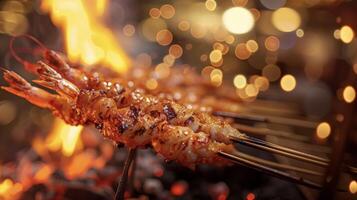 A delightful dish of skewered shrimp expertly grilled over an open flame until tender and bursting with flavor photo