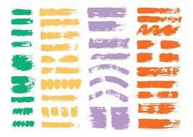 Colorful paint brush strokes element set. Abstract textured label icon bundle. Grunge strokes template. Color blocks and lines layout. vector