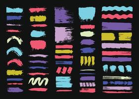 Colorful paint brush strokes icon set. Rough ink brushes element bundle. For painting related illustration. vector