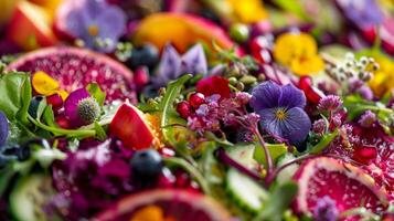 A colorful and vibrant salad filled with superfoods and antioxidants perfectly complementing a detoxifying and cleansing sauna session. photo