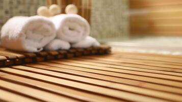 un suave y acolchado bambú estera Perfecto para sentado o acostado en durante un sauna sesión. foto