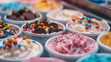 Each attendee has a small dish of assorted toppings to personalize their ice cream creations from gummy bears to crushed Oreos photo