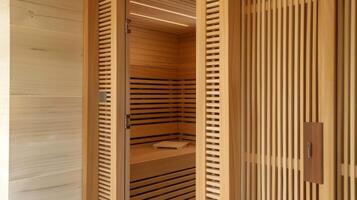 A sauna built into a converted wardrobe perfect for those looking to repurpose existing furniture for a spacesaving solution. photo