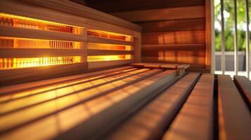 disfrutar un parecido a un spa experiencia a hogar con el adición de un infrarrojo sauna en tu personal gimnasia. foto
