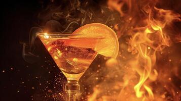 A burst of heat against a backdrop of coolness the Fire and Ice cocktail is a visually striking tail. The blazing orange peel adds a fiery touch to the smooth and refreshin photo