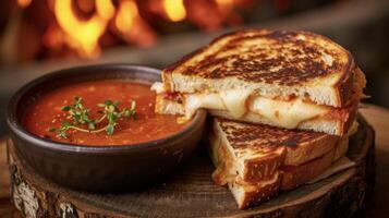 A delicious and hearty meal awaits with this open fireplace grilled cheese. Take a bite and savor the combination of crunchy bread melted cheese and a hint of smokiness fro photo