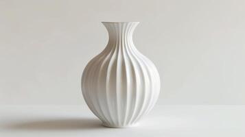 Blank mockup of a classic white porcelain vase featuring a timeless fluted design. photo