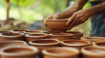 A collaboration between local artisans and farmers using leftover clay from farming to create unique pottery pieces. photo