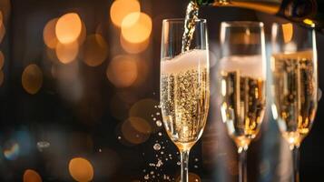 A glass of sparkling champagne being poured into delicate flutes adding a touch of elegance to the evening photo