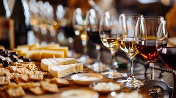 A nonalcoholic wine tasting event with a sommelier guiding guests through a selection of sophisticated alcoholfree wines paired with gourmet cheese and crackers photo