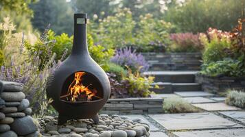 The open front of the chiminea allows for easy access to the fire and provides an unobstructed view of the dancing flames. 2d flat cartoon photo