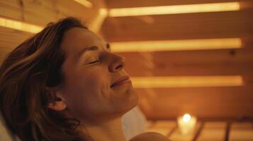 A sauna session complete with calming music and aromatherapy creating a holistic approach to managing migraine pain. photo