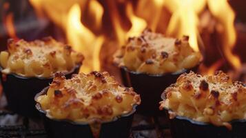 Nothing says comfort food quite like mac and cheese and these fireplace cups take it to the next level. The smoky aroma of the fire cooks the cheesy noodles to perfectio photo