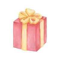 Watercolor gift box. Hand drawn illustration isolated on white. vector