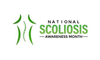 illustration on the theme of National Scoliosis awareness month observed each year in June. Green ribbon with human body design illustration. Banner poster, flyer and background design. vector