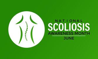 illustration on the theme of National Scoliosis awareness month observed each year in June. Green ribbon with human body design illustration. Banner poster, flyer and background design. vector