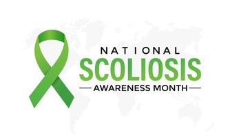 illustration on the theme of National Scoliosis awareness month observed each year in June. Green ribbon with human body design illustration. Banner poster, flyer and background design. vector