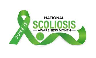 illustration on the theme of National Scoliosis awareness month observed each year in June. Green ribbon with human body design illustration. Banner poster, flyer and background design. vector