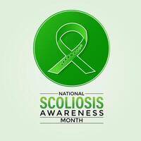 illustration on the theme of National Scoliosis awareness month observed each year in June. Green ribbon with human body design illustration. Banner poster, flyer and background design. vector