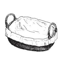 graphic illustration of wicker bread basket . Black and white sketch on a white background. Suitable for logo, bakery design, wrapping paper vector