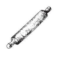 graphic illustration of rolling pin . Black and white sketch on a white background. Suitable for logo, bakery design, wrapping paper vector