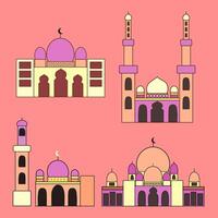 conjunto ilustración de sencillo mezquita con rosado y púrpura color vector