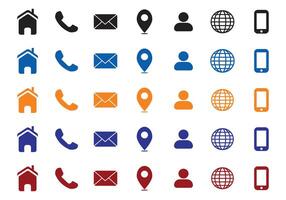 Contact related icon set, Essential Flat Stroke Circular Web Icon Set Phone Contact Location Button, Web icon, contact us icon, address, location, email, phone. Contact information symbols collection. vector