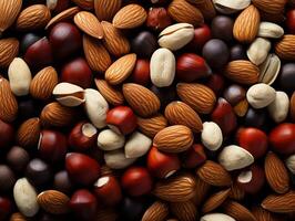 AI generated assorted nuts in a plate texture Generative AI photo