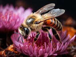 AI generated detailed photo of a bee on a flower macro Generative AI