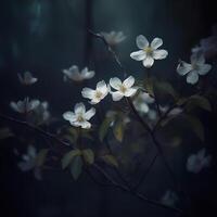 AI generated beautiful flowers on a blurred blue background Generative AI photo