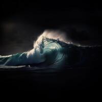ai generado arremolinándose olas en el antecedentes de el puesta de sol espuma mar generativo ai foto
