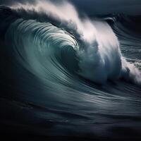 ai generado arremolinándose olas en el antecedentes de el puesta de sol espuma mar generativo ai foto