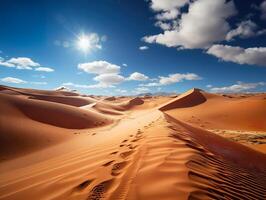 AI generated desert dunes blue sky clouds Generative AI photo