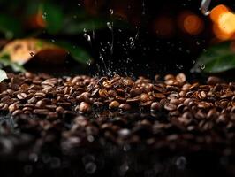 AI generated roasted coffee beans on a blurred background Generative AI photo