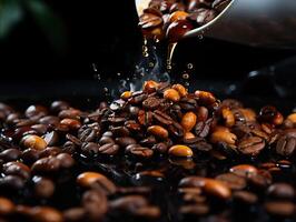 AI generated roasted coffee beans on a blurred background Generative AI photo