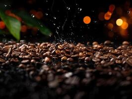 AI generated roasted coffee beans on a blurred background Generative AI photo