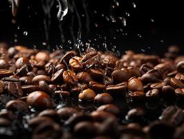 AI generated roasted coffee beans on a blurred background Generative AI photo