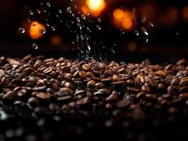 AI generated roasted coffee beans on a blurred background Generative AI photo