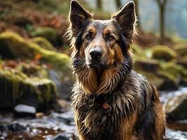 AI generated shepherd dog on a blurred autumn background Generative AI photo